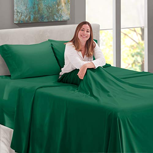 Image of Nestl Full Bed Sheet Set - Dark Green - 4-Piece Extra Deep Pocket | Instantly Soft, Night-One Ready (No Wash Required). Fits Extra Deep Pockets up to 24 Inches, 360-Degree Elastic Grip