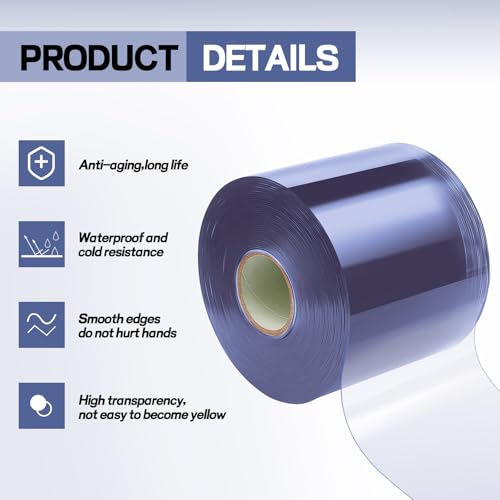 Moukeren Plastic Curtain Strips, 75 ft x 8 in Clear PVC Strip Curtain Roll, Heavy Duty Plastic Insulated Freezer Door Strips for Commercial, Walk-in Cooler, Garage, Warehouse, 0.08" Thickness by Moukeren - Image 3