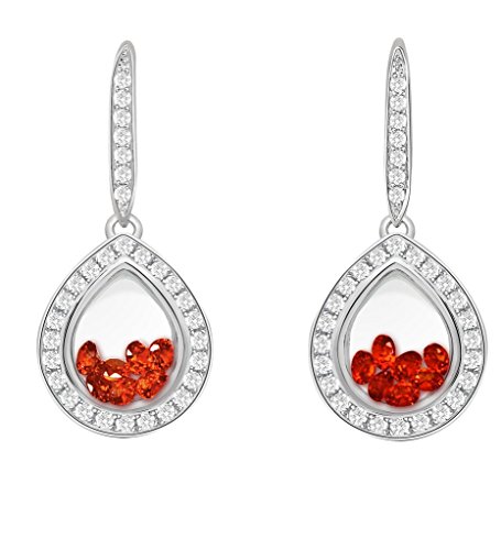 PARIKHS Pear Earring floating Red Cubic Zirconia inside -CZ border - Sterling Silver