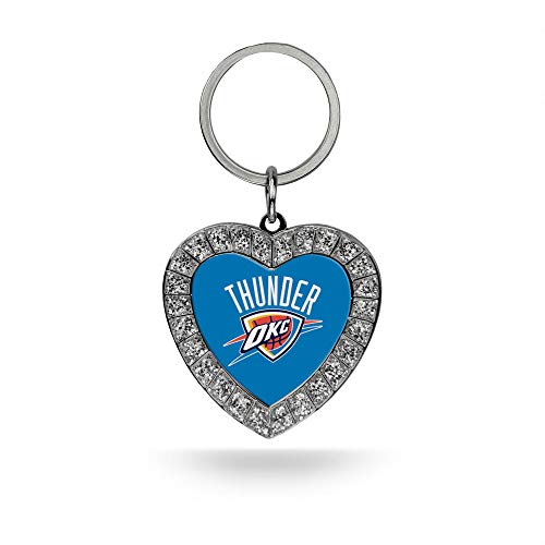Rico Industries NBA Oklahoma City Thunder Metal Rhinestone Heart Keychain 1.38 x 3-"