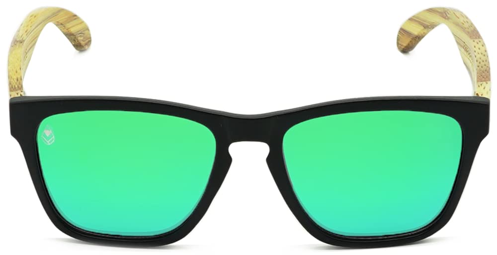 Phiabolus - Sonnenbrille für Damen und Herren in Schwarz/Grün mit Holzoptik