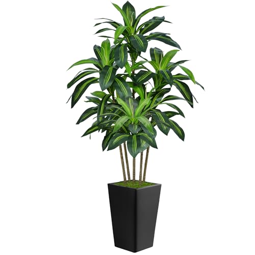 6FT Artificial Dracaena Tree, Fake Tree Indoor with Black Tall