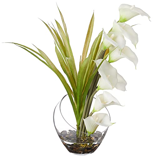 Nearly Natural 15 5   1 Calla Lily and Grass in Vase, 15.5 , Cream