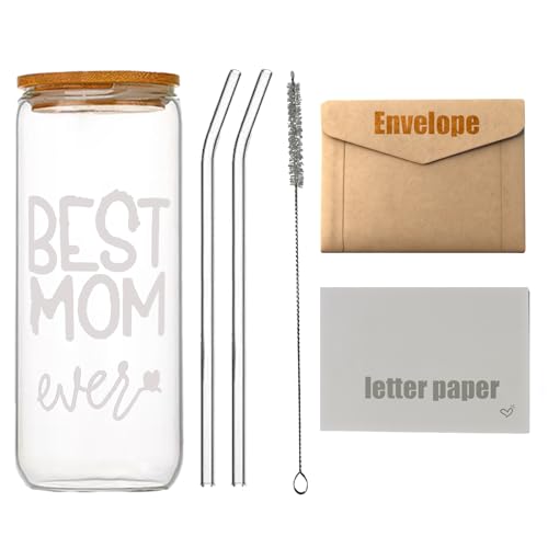 KANCENLUX Mother's Gifts, “BEST MOM“ Mug, Two straws, A straw brush, An envelope addressed to MomCards, Drinking Cup