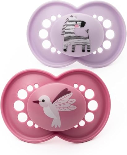 MAM Original Soothers | 18-36 Months | Pack of 2 | Comes in Dummy Steriliser Box | Sustainable Materials | Baby Accessories | Pink/Lilac (Various Designs)