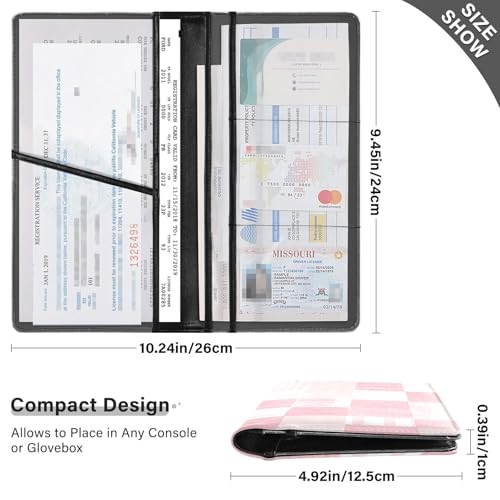 GuoChe Pu Leather Registration and Insurance Card Holder Men Women Prefect Car Essentials Wallet for Driver Auto Owners Trailer Motorcycle Boat Blush Plaid Patchwork Pattern4