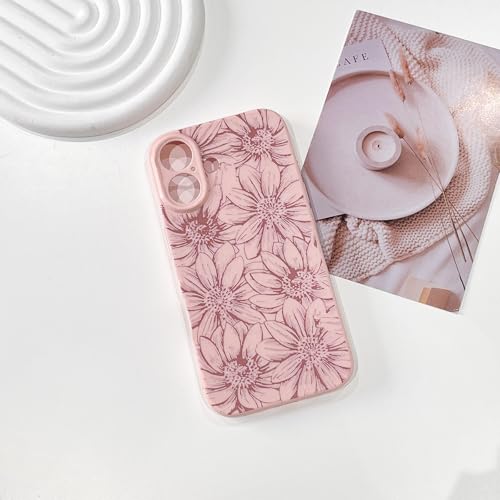 NITITOP Compatible with iPhone 16 Plus Case Silicone Cute Flower Floral Sunflowers Pattern for Women Girl Trendy Slim Fit TPU Silicone Shockproof Full Camera Protection Cover - Pink by NITITOP - Image 3