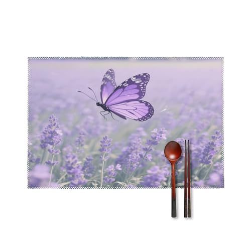 Sets de table papillon violet 33x48 cm lavables et antidérapants pour table de cuisine - 2