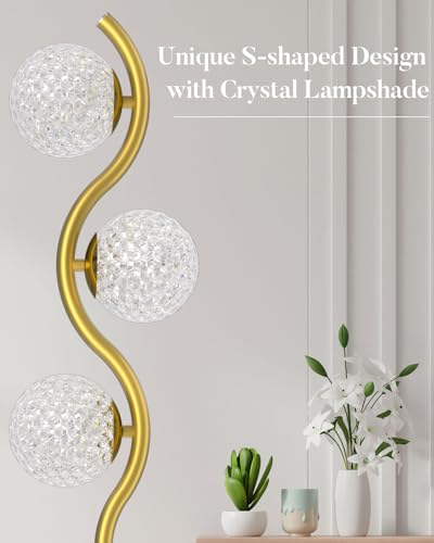 Image of 60IN Dimmable Gold Standing Lamps, Ice Crystal Modern Floor Lamp with 3000K G9 Bulbs Included, Mid Century Vintage Globe Floor Lamp for Living Room