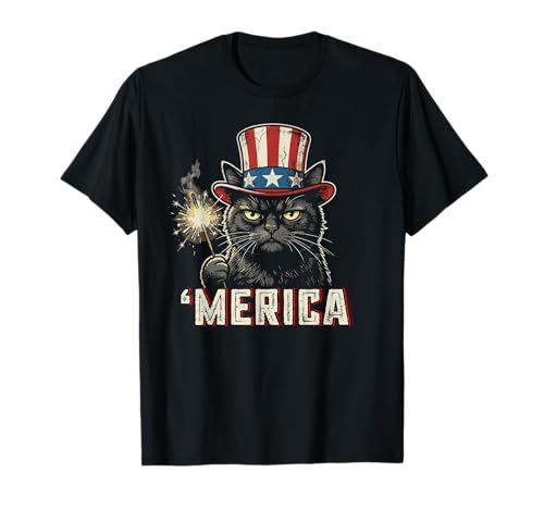 USA Merica Cat 4th of July Men Women Kids Funny Patriotic T-Shirt