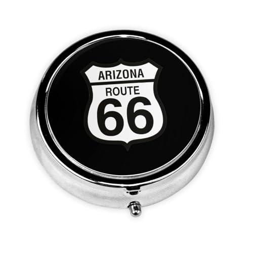 ピルケース ルート66 レトロ アメリカ 米国 薬ケース 丸型 3段分割 円形薬入れ 丸いミニ薬箱 錠剤ケース 小物入れ サプリケース 多機能 密閉 耐湿 収納ケース 仕切り付き 携帯型 飲み忘れ防止 旅行 出張 家庭用 薄型 軽量 耐久性 直径4.6cm