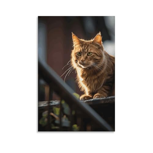 Impression sur toile chat balustrade tableau moderne décoration murale bureau chambre