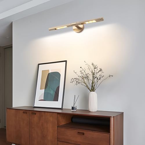 Image of Brass Picture Light Set of 2, Hardwired Wall Lights for Pictures 23.6in Brushed Gold Knurled Gallery Light, Rotatable 360 Modern Art Light for Bathroom Study Room Entryway, E12 Bulbs Included