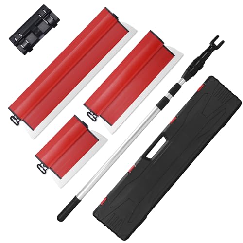 SUMED Drywall Skimming Blade Set, 10"+24"+32" Skimming Blade+ 33"-77" Extension Handle Pole with Portable Case, Stainless Steel Drywall Smoothing Spatula for Large Working Area Sheetrock/Wall-Board by SUMED - Used condition - US$91.07