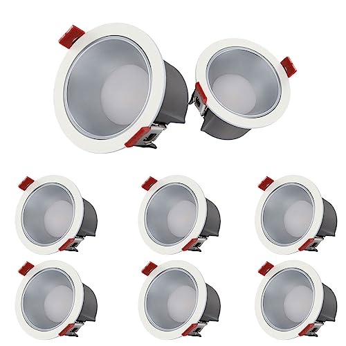 Image of entyze Led Energy-Saving Eye Protection,3Cct Led Slim Recessed Lighting,7W,10W,12W Led Ceiling Light, CRI 98, 3500K/4000K/6500K Selectable, Metal Baffle Trim, 8 Pack/7W/4000K