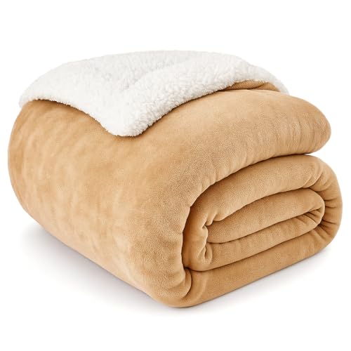 EDS Sherpa Fleece Throw Blanket Double Size Super Soft Warm Sofa Throw Reversible Bed Throws For Bed Sofa Couch- Mink Double 150 X 200