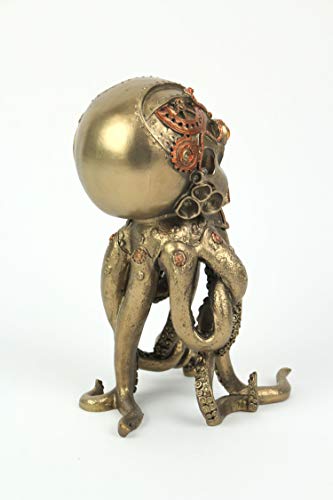 Zeckos Bronze/Copper Finished Steampunk Human Skull/Octopus Fantasy Tabletop Statue Gothic Décor 10 Inches High #TOP4