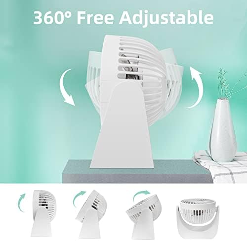 USB Desk Fan, Silent Table Fan for Bedroom 360° Rotating Desktop Fan Quiet for Sleeping, Powerful Mini Desk Top Bed Fan 3 Speeds Adjustable for Cooling Home Office Camping Travel(No Battery, White)