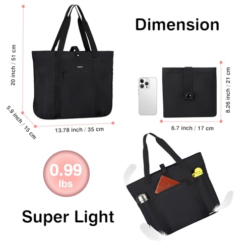 Voova Tote Bag for Women, Large Capacity Tote Bag with Zipper, Foldable Shoulder Bag Handbag for Work,Travel,Shopping, Beach, Black — view 3