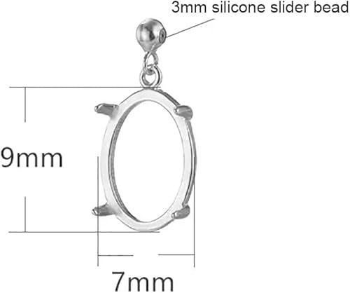 Miniatura 2 de Bandeja colgante de plata de ley 925 para bricolaje, configuración de base de camafeo con cuentas deslizantes de silicona de 0.118 in para 4 x 65 x