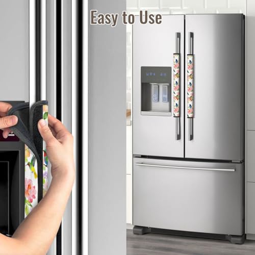 Image of Hummingbirds Refrigerator Door Handle Covers Set of 2, Spring Floral Neoprene Fridge Door Handle Covers Washable Non-Slip Protector for Fridge Dishwasher Appliance, Keep Your Kitchen Clean