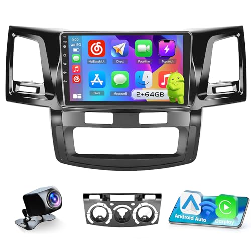 Inefala 2+64G Stereo for Toyota Fortuner Hilux 2005 2006 2007 2008 2009 2010 2011 2012 2013 2014 CarPlay Car Stereo Android 15 9 Inch Touchscreen Android Auto Backup Camera GPS FM RDS EQ 28UI