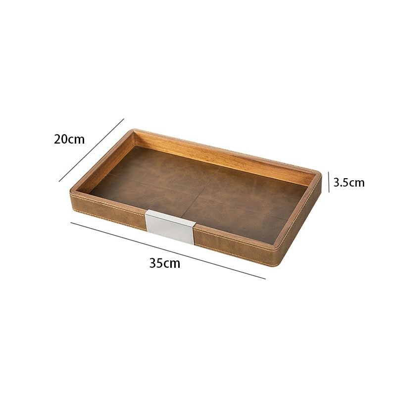 Bandejas Servir Comida Bandeja de Almacenamiento Cuadrada Redonda Cuero Nogal, postres Escritorio Madera Maciza, Bandeja Frutas, té, for Tazas Mesa Cama | B,S