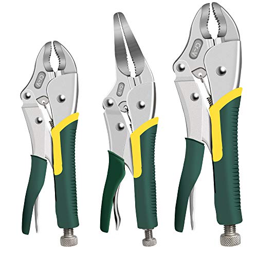 AIRAJ 3 Piece Locking Plier Set,Including10" & 7" Curved Jaw Pliers and 9" Long Nose Pliers,Rubber Handle,Adjust the Opening and Locking Pressure of the Lower Jaw,for Home & Workshop Work
