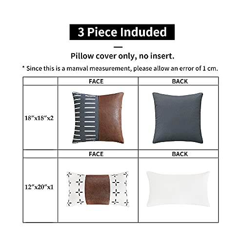 Natural Union Set Of 3 Faux Leather Decorative Throw Pillow Cover,Modern Farmhouse Tribal Rustic Accent Cushion Covers For Bedroom Living Room Couch 12X20 Inch X 1,18X18 Inch X 2,Gray And Tan 2# #TOP1