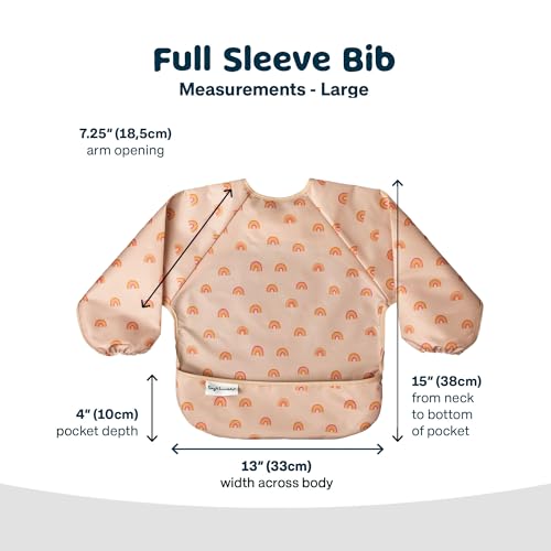 Tiny Twinkle Mess Proof Baby Bib, Cute Full Sleeve Bib Outfit, Waterproof Bibs for Toddlers, Machine Washable, Tug Proof Closure, Baby Smock for Eating, Long Sleeved (Boho Rainbow, Groß 2-4 Years)