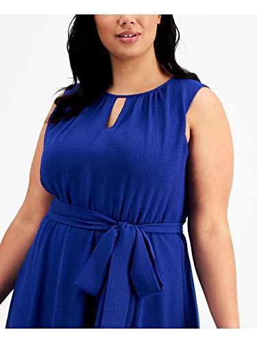Jessica Howard Women's Plus Size Satin Keyhole Midi Dress with Faux Wrap Skirt and Sash3