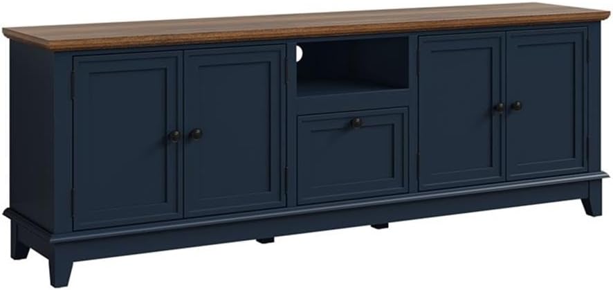 Pemberly Row 72-Inch Engineered Wood TV Stand, Navy Blue Finish, Fits TVs Up to 75", Adjustable Shelves, 3 Cabinets with Media Storage, Durable Living Room Entertainment Center with Cable Management