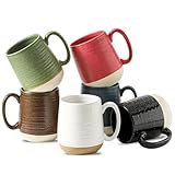 Hasense Ceramic Coffee Mugs Set of 6, 15 oz Large Porcelain Mugs with Handle for Women Men, Colorful Coffee Cups for Latte, Tea, Cappuccino, Microwave & Dishwasher Safe