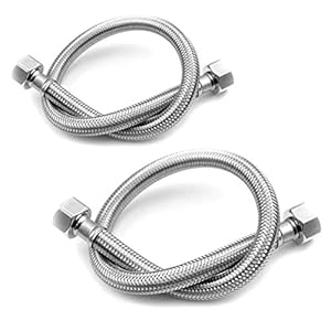 Pair of Flexible Pipes for Bathroom/Kitchen/Toilet Taps British Standard Pipe M10 x1/2 Fitting 500mm Long