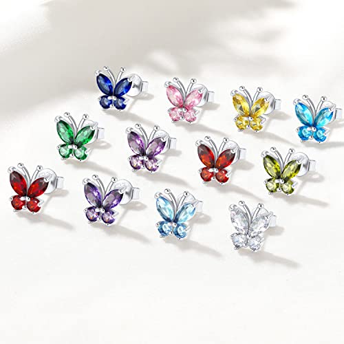 Women Girls Sterling Silver Animal Stud Created Gemstone Sapphire Blue Butterfly Stud Earrings #TOP5