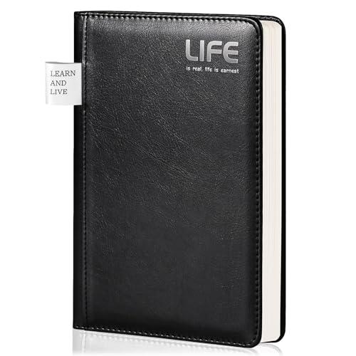 A5 Lined Journal Notebook – 256 Pages PU Leather Hardcover, College Ruled Writing Journal with Pen Holder & Ribbon Bookmark, Daily Diary for Work, Study, Gift Black
