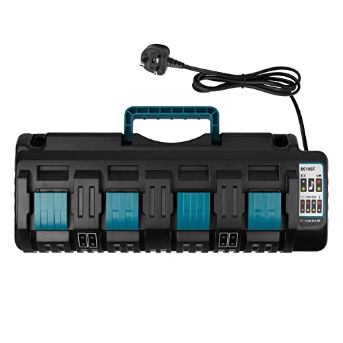 ARyee DC18SF 4 Ports Fast Charger Compatible with Makita 14.4-18V Lithium Batteries BL1860, BL1850, BL1840, BL1830, Replace for DC18RD DC18RC DC18RA DC18RF DC18SF, 3A Rapid Charger with 2 USB Ports