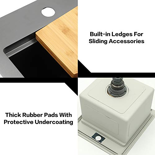 LQS Matte Black Stainless Steel Sink Drop In, 16” x 18” Black Small Laundry Room Bar Sink, Fruit and Vegetable island Sinks, Black Kitchen Sinks with Workstation Ledge For RV, Outdoor and Prep Use