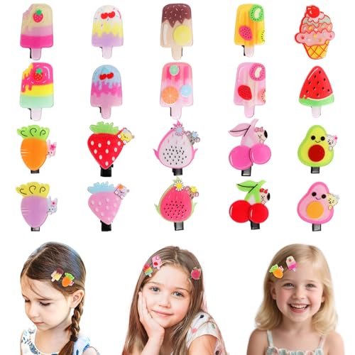 20 PCS Cute Fruit Hair Clips for Girls – Colorful Popsicle & Cherry Hair Clips, No-Bend No-Crease Small Hair Accessories for Baby Toddlers Kids Ages...