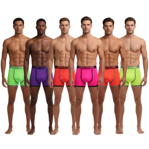 StyleWear Sous-vêtements AWESOME fluo sans couture pour homme - Caleçons en tissu doux extensible avec taille élastique - Boxers aux couleurs vives - Assortiment de 3, 6, 9, 12, Lot de 3 couleurs