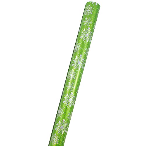 JAM Paper® Christmas Wrapping Paper - 25 Sq Ft - Green with Silver Snowflakes Sparkle Gift Wrap Rolls -Sold Individually