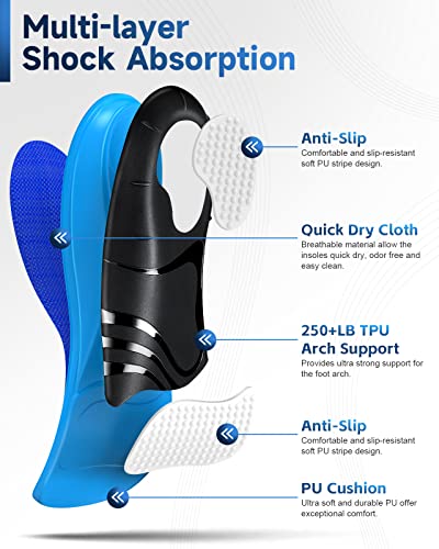 Plantar Fasciitis Arch Support Insoles Men's 8.5-9.5 Women's 10.5-11.5, Professional Pain Release Insoles, 250Lb+ Support Flat Feet Release Hurt Inserts #TOP3