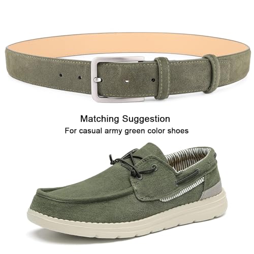 Image of Men's Belt Casual Genuine Leather Suede Belts for Men 1 3 /8 inch Wide Elegant Golf Dress Belt