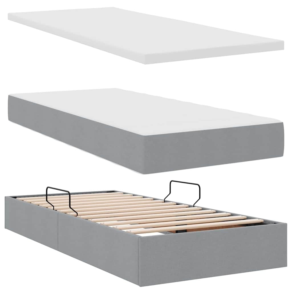 Cama de almacenamiento gris claro 100 x 200 cm con colchón, cabecero y clift hidráulico, cama individual moderna para dormitorio, material de madera y estructura de metal