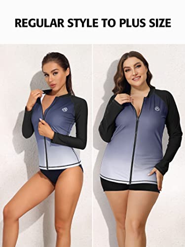ATTRACO Womens Swim Tops Sun Protection Rashguard Uv Wetsuit Printed Surfing Shirt Top Gradient Gray L