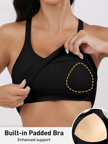 Built in Bra Tank Tops for Women Scoop Neck Longline Workout Tank Top Ribbed Seamless Yoga Racerback Tank Shirts2