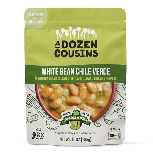 A Dozen Cousins White Bean Chile Verde 10oz 1pk, Seasoned Beans in Avocado Oil, Ready to Eat, Easy Plant Protein with Fiber, Gluten Free Quick Meal, Clean Ingredients