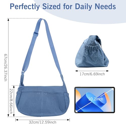 Image of Canvas Crossbody Bag for Women, Shoulder Bag with Pockets, Casual Travel Messenger Bag