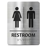 All Gender Restroom Sign - ADA Compliant With Braille, Brushed Stainless Steel, Wheelchair Accessible for Office, Home or Public Bathroom Door