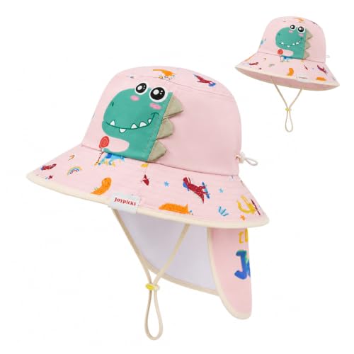 Kids Sun Hat with Neck Flap, Convertible Dinosaur Bucket Hat for Beach